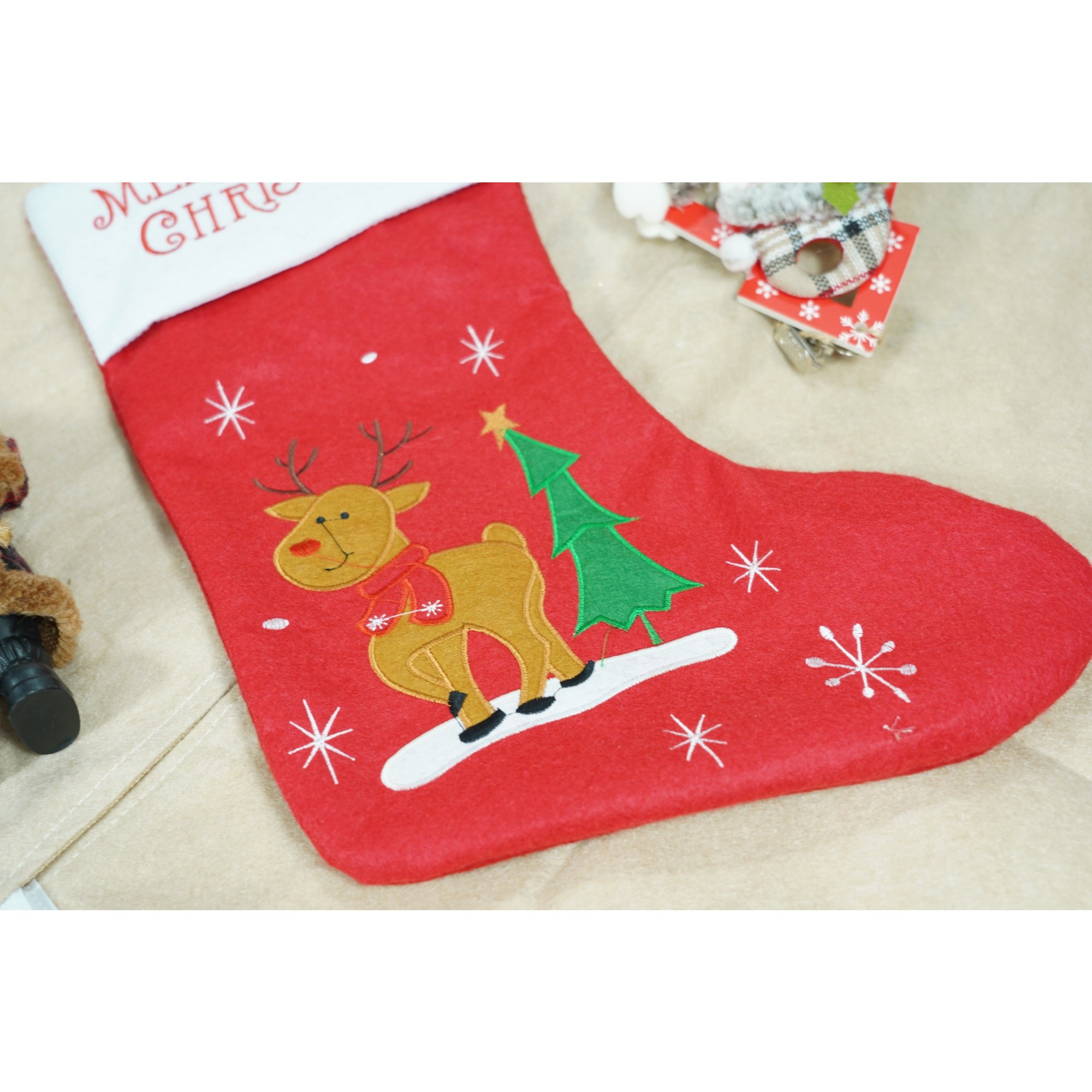 Ciorap Cadouri,,cu model ren,rosu, marimea 19x38 cm, textil, interior [3]