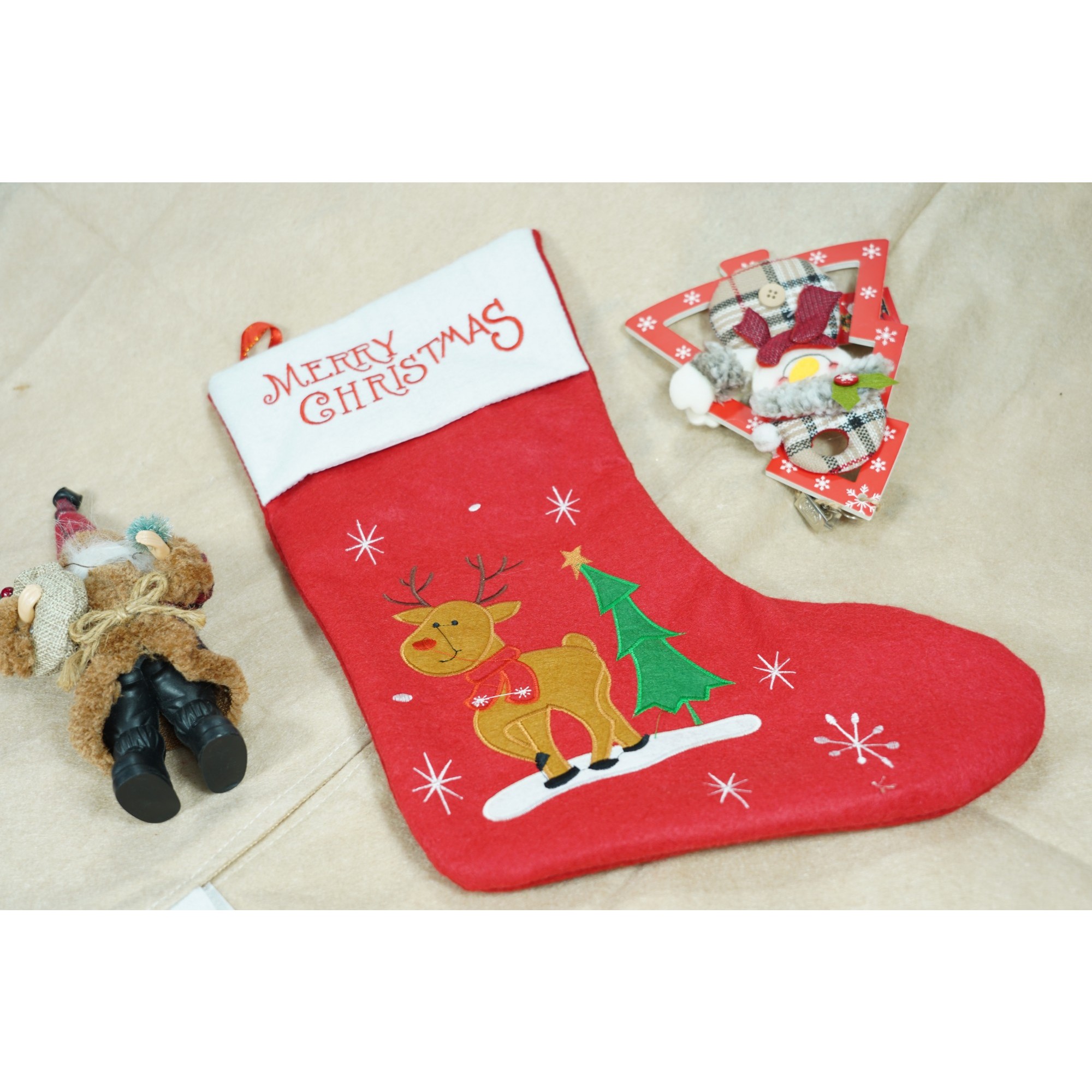 Ciorap Cadouri,,cu model ren,rosu, marimea 19x38 cm, textil, interior [2]