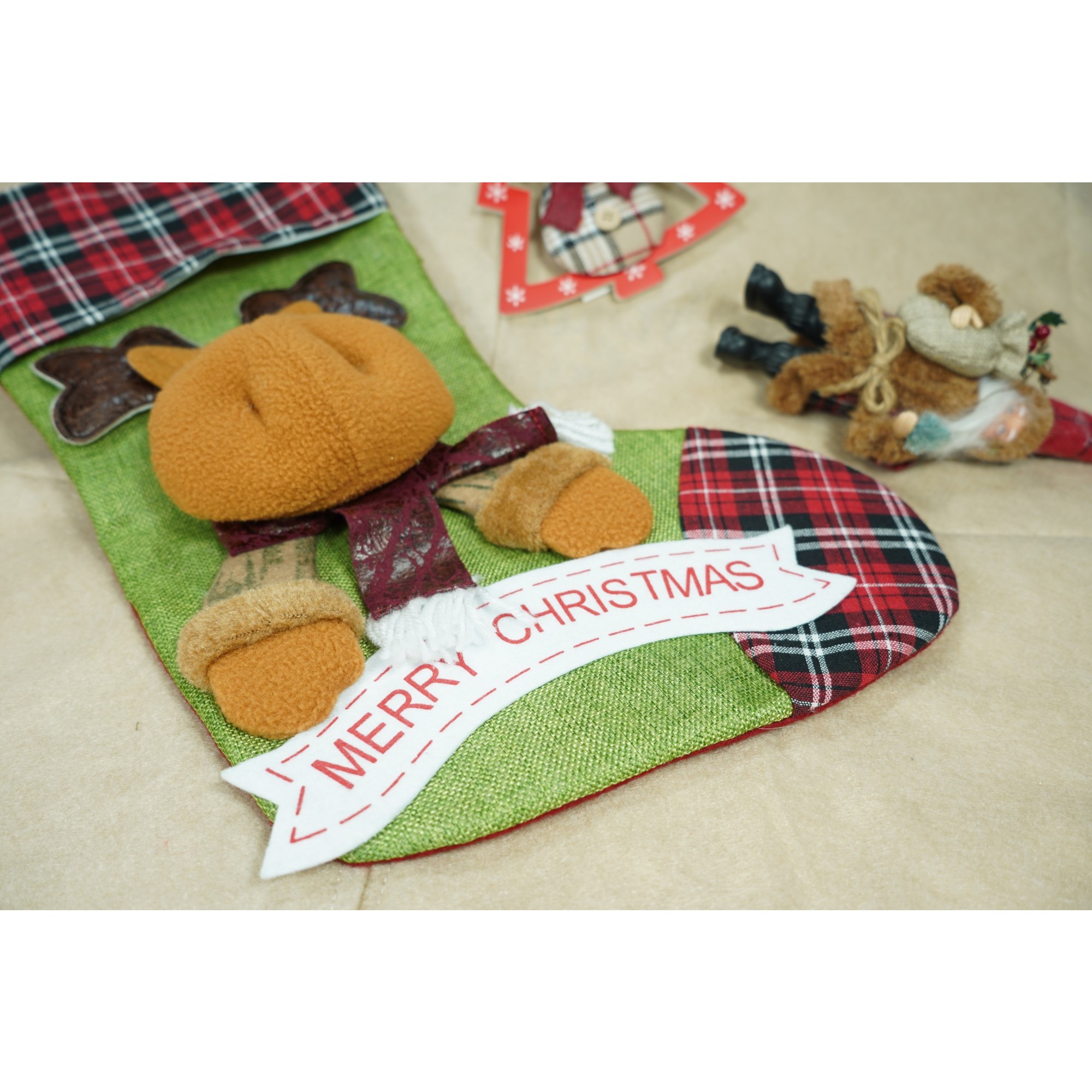 Ciorap Cadouri, ,cu model ren,verde, marimea 23x45 cm, textil, interior [3]