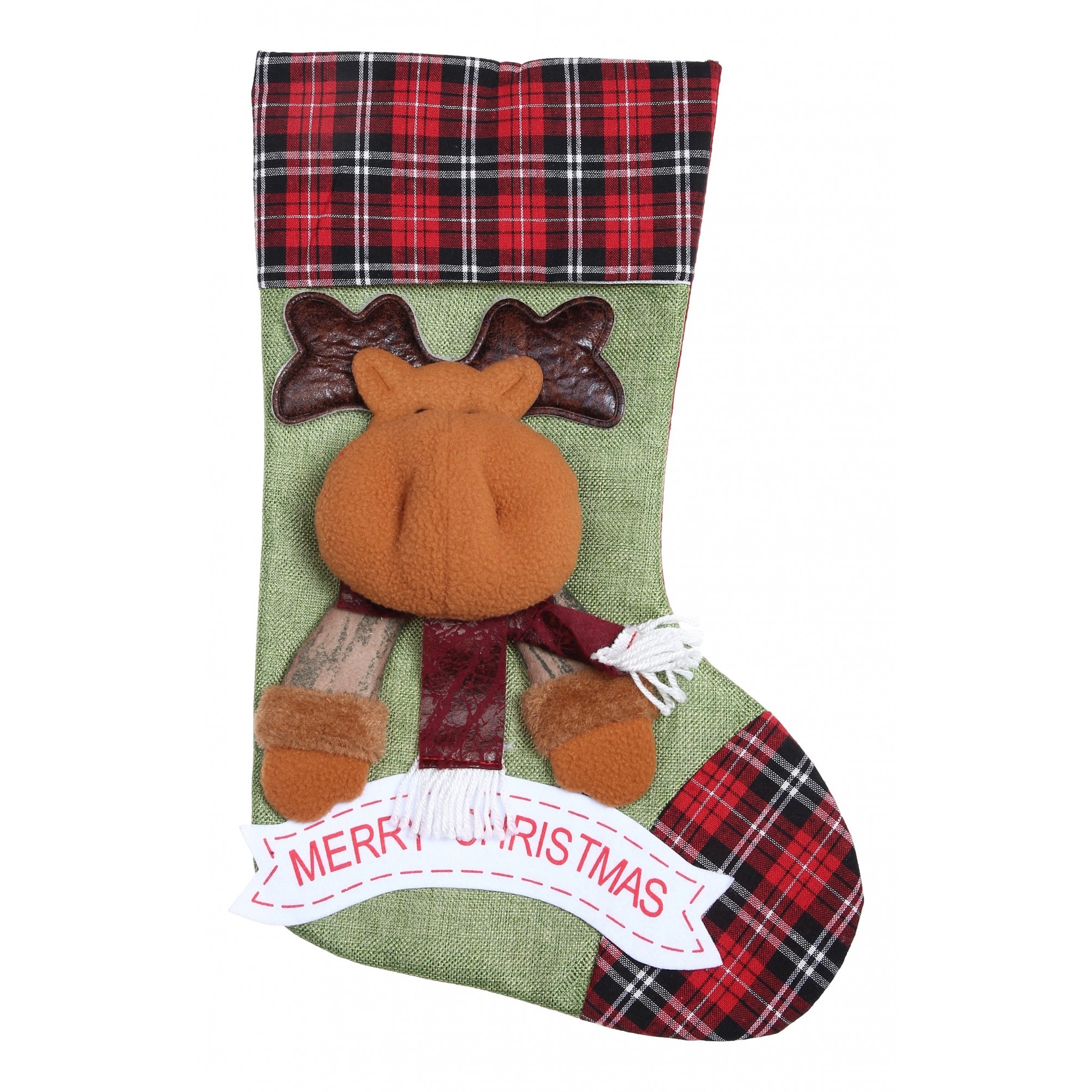 Ciorapi Craciun - Ciorap Cadouri, ,cu model ren,verde, marimea 23x45 cm, textil, interior