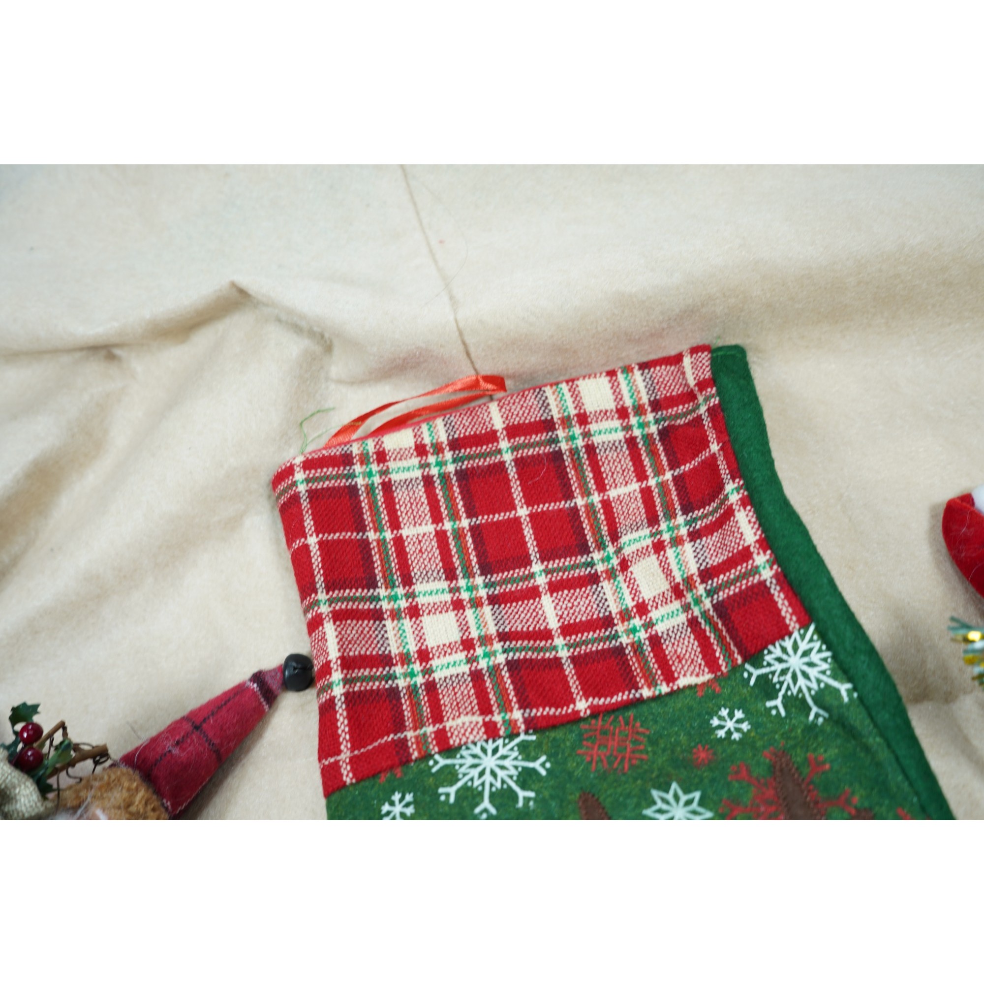 Ciorap Cadouri, ,cu model ren, verde, marimea 20x40 cm, textil, interior [3]