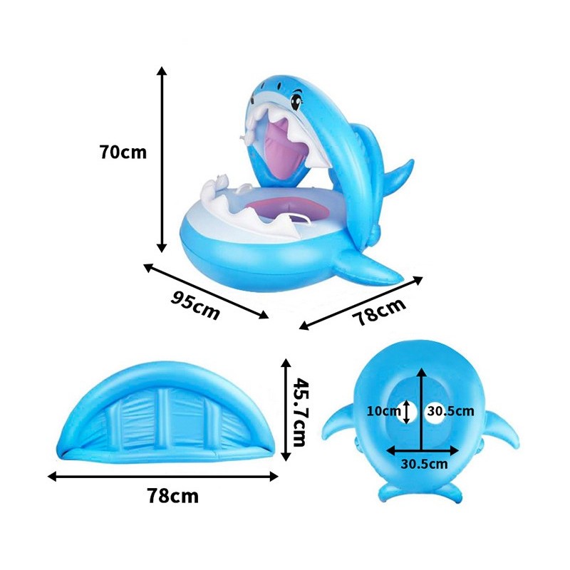 Colac de inot gonflabil pentru copii, Albastru, Model Rechin, 90 cm,  [7]