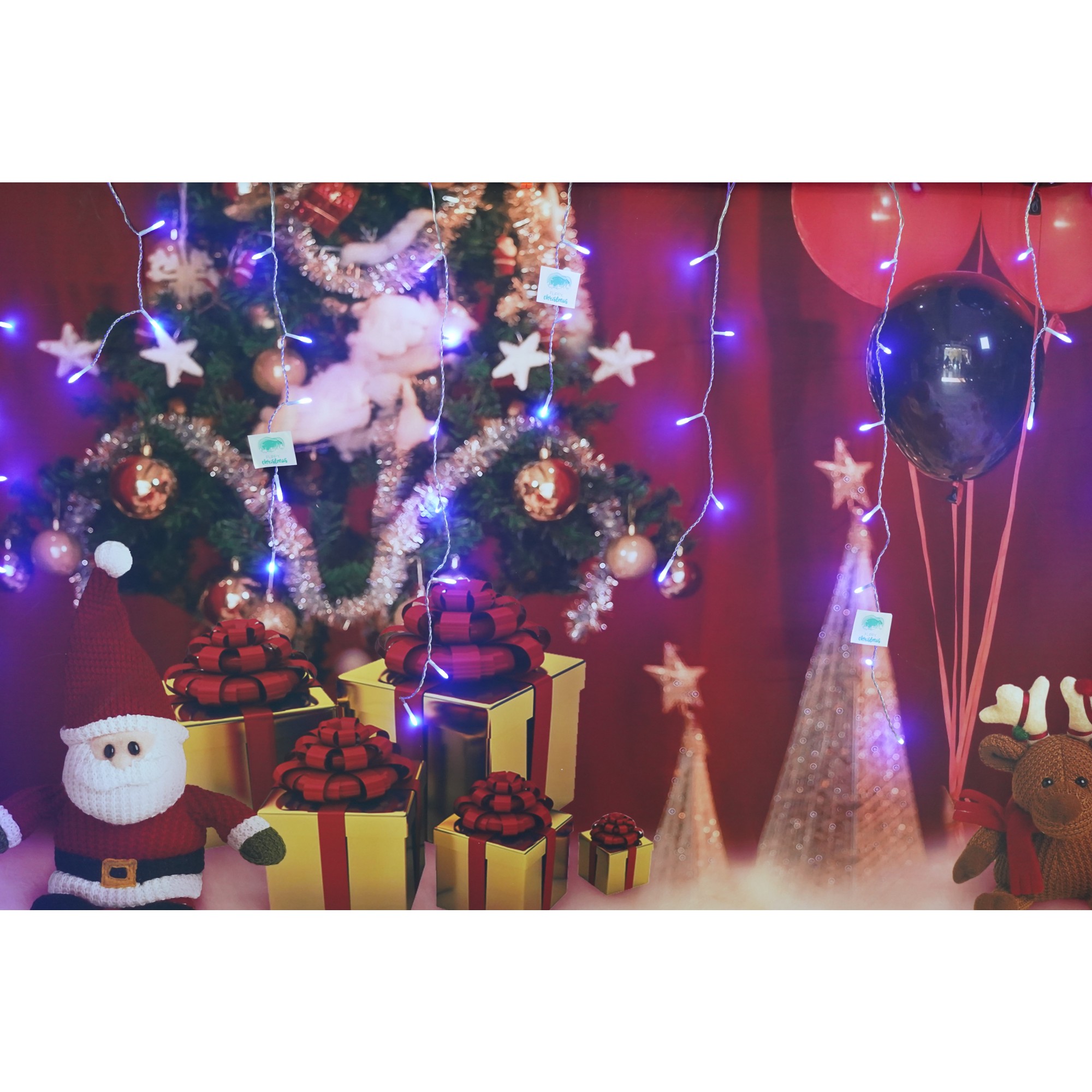 Sectiune Instalatie de Craciun, ®, Tip Turturi, Fara Alimentator, 5m, 143 LED-uri, 8 Jocuri de Lumini, Fir Transparent, Lumina Albastra, IP44, Interconectabila [2]