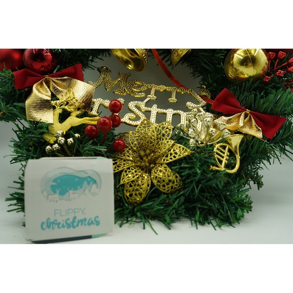 Coronita de Craciun pentru usa, Rosu/Auriu/Verde, 40 cm, PVC, Artificiala, Decorata, Interior/Exterior,  [9]