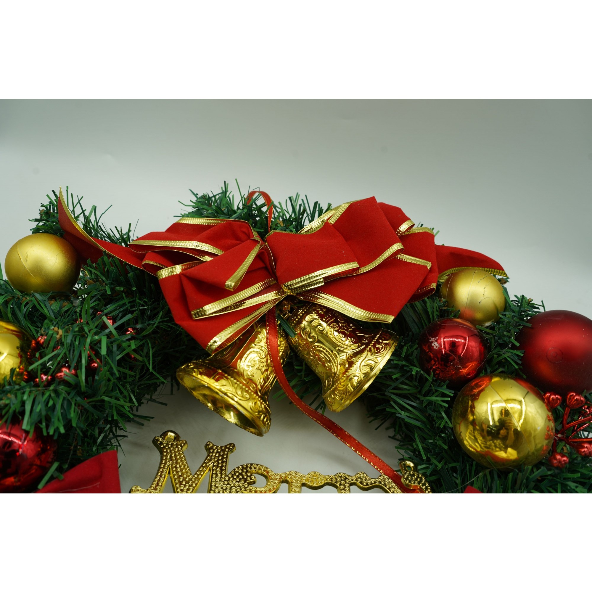 Coronita de Craciun pentru usa, Rosu/Auriu/Verde, 40 cm, PVC, Artificiala, Decorata, Interior/Exterior,  [2]