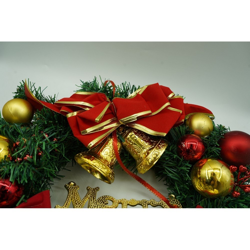 Coronita de Craciun pentru usa, Rosu/Auriu/Verde, 40 cm, PVC, Artificiala, Decorata, Interior/Exterior,  [7]