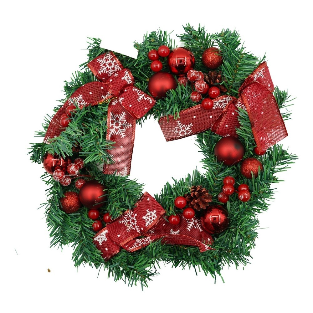 Coronita Craciun - Coronita de Craciun pentru usa, Rosu/Verde, 35 cm, PVC, Artificiala, Decorata, Interior/Exterior, 