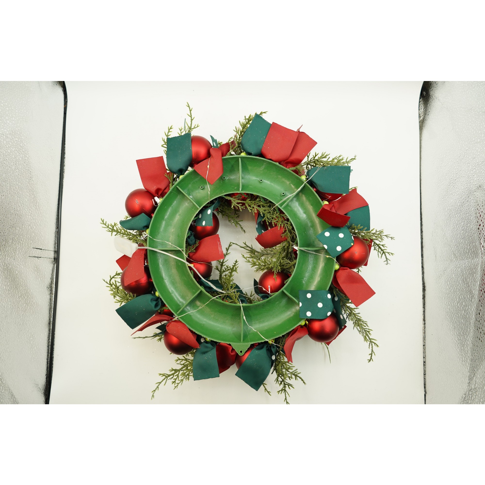 Coronita de Craciun pentru usa, Rosu/Verde, 40 cm, PVC, Artificiala, Decorata, cu LED, Interior/Exterior,  [5]