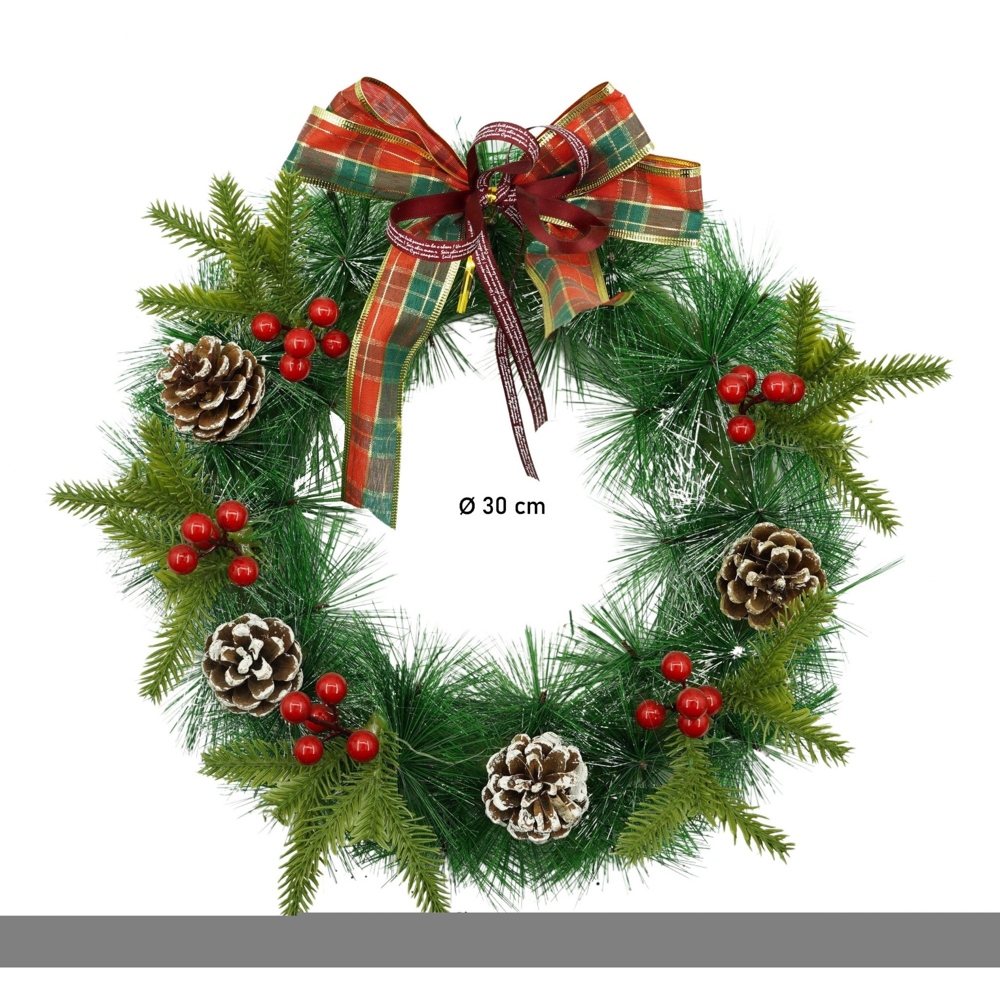 Coronita de Craciun pentru usa, Rosu/Verde, 40 cm, PVC, Artificiala, Decorata, Interior/Exterior,  [6]