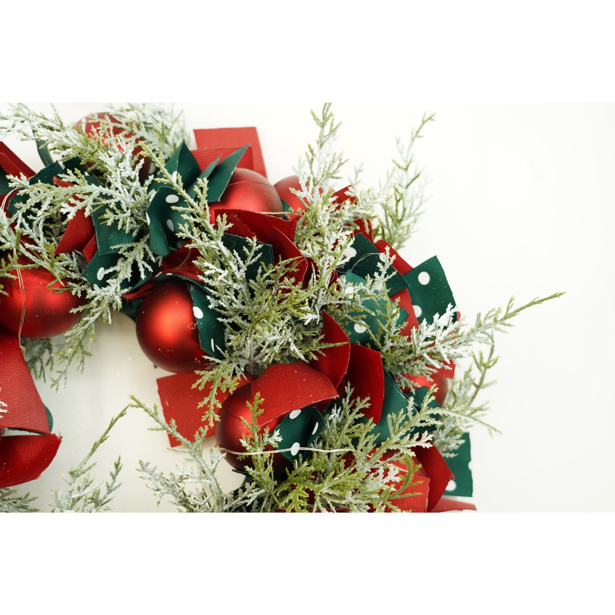 Coronita de Craciun pentru usa, Rosu/Verde, 40 cm, PVC, Artificiala, Decorata, cu LED, Interior/Exterior,  [3]