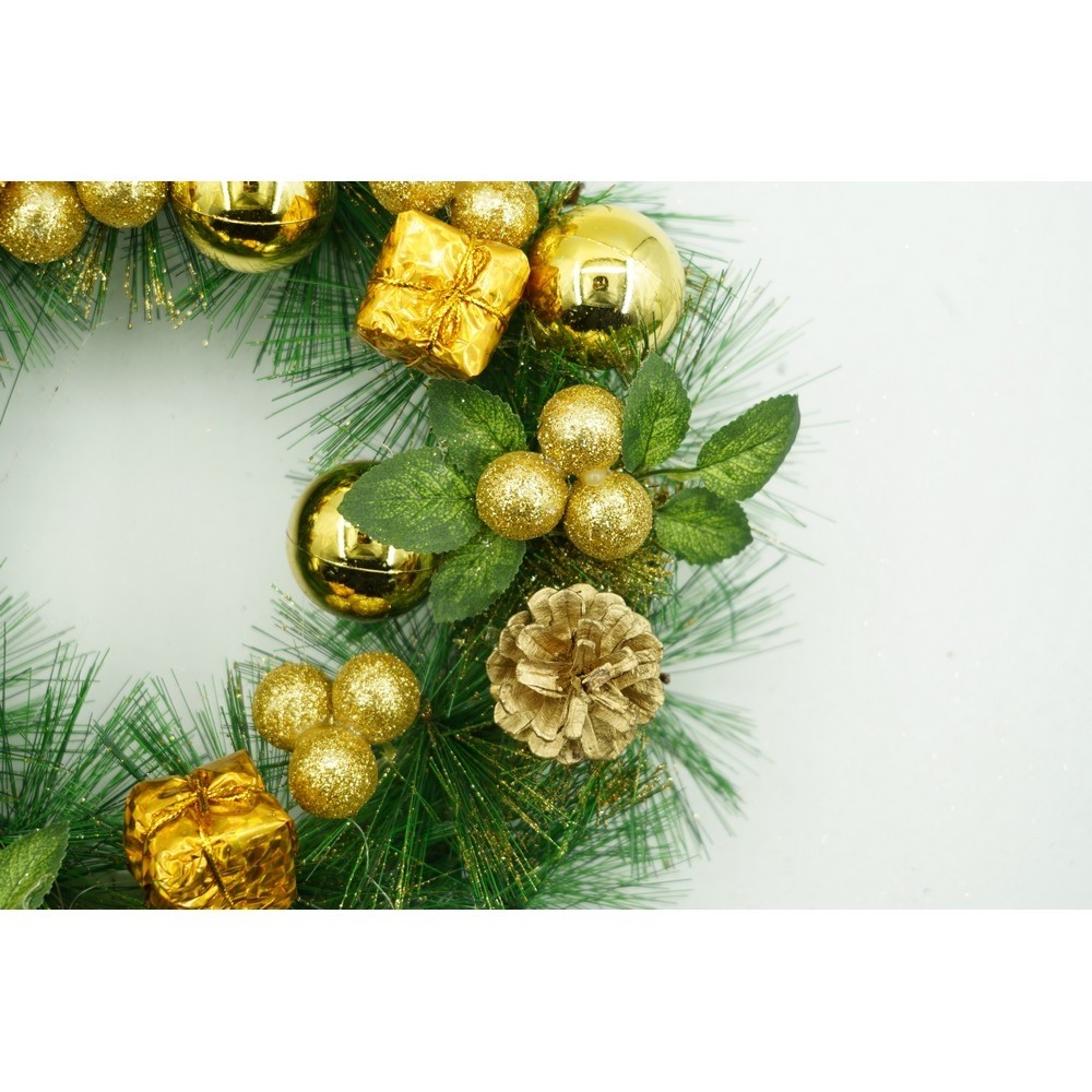 Coronita de Craciun pentru usa, Verde/Auriu, 35 cm, PVC, Artificiala, Decorata, Interior/Exterior,  [8]