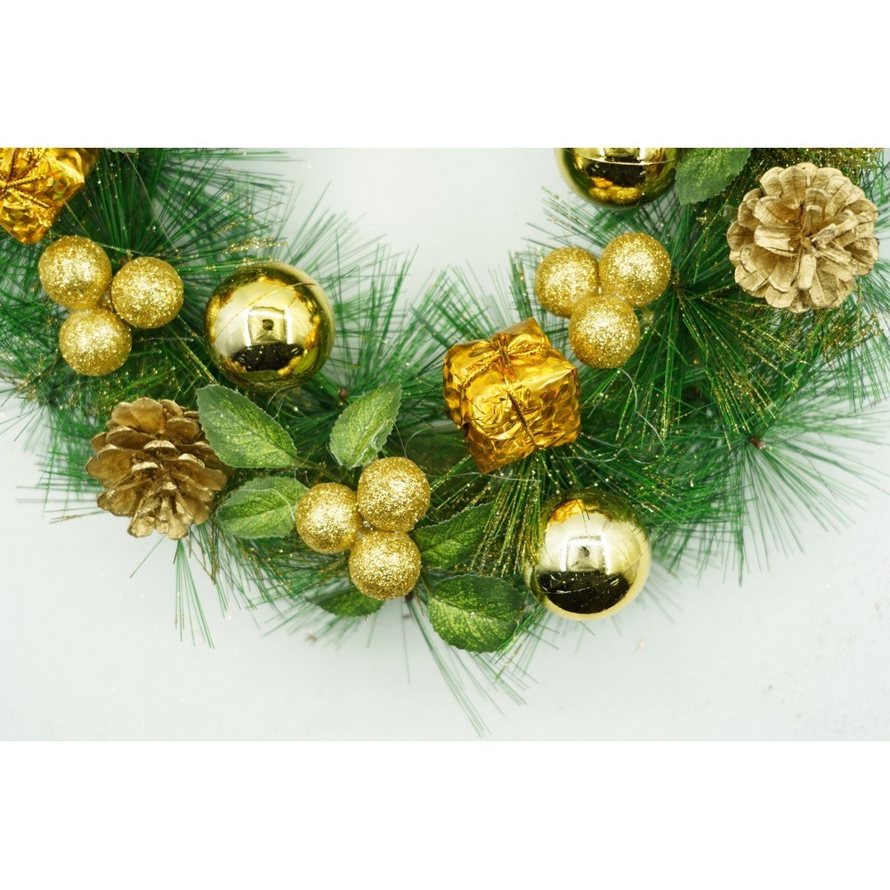 Coronita de Craciun pentru usa, Verde/Auriu, 35 cm, PVC, Artificiala, Decorata, Interior/Exterior,  [9]