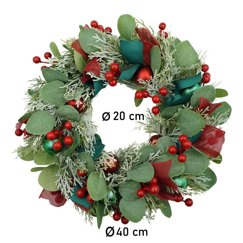 Coronita de Craciun pentru usa, Verde/Rosu, 40 cm, PVC, Artificiala, Decorata, Interior/Exterior,  [11]