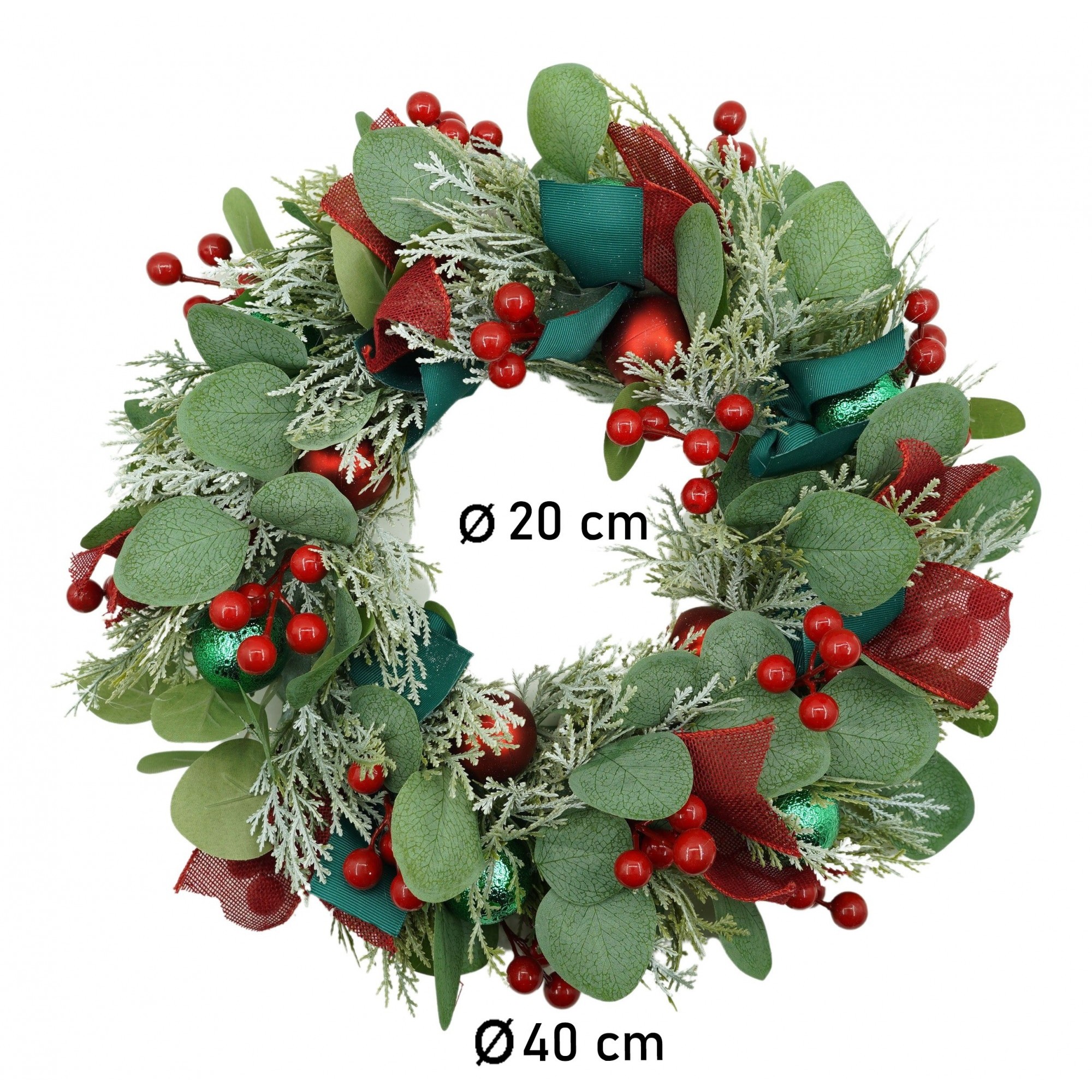 Coronita de Craciun pentru usa, Verde/Rosu, 40 cm, PVC, Artificiala, Decorata, Interior/Exterior,  [6]