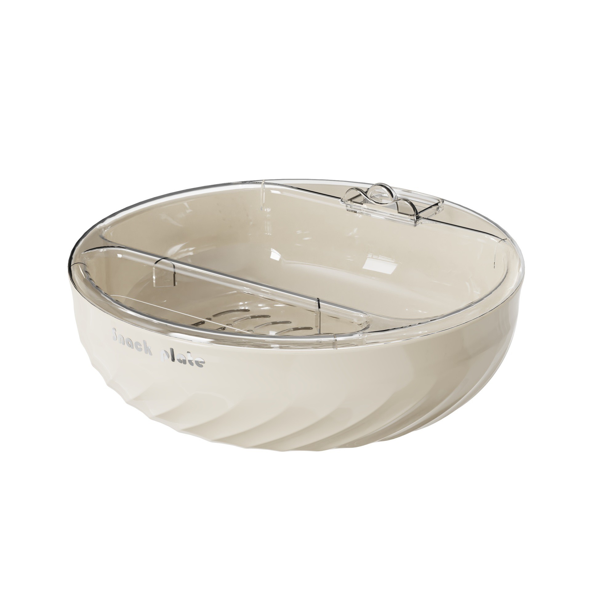 Veselă pentru Masă - Bol cu Doua Straturi, , pentru Fructe, Legume, Snacks, cu Strat de Scurgere a Apei, Suport pentru Telefonul Mobil, 22.4x9 cm, Crem