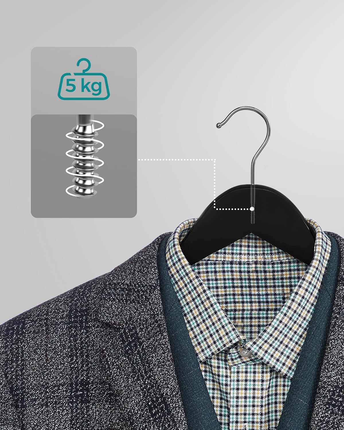 SONGMICS Umerase lemn set 10 bucati, cu bara pantalon antialunecare, carlig rotativ 360°, 45x23 cm, negru [4]