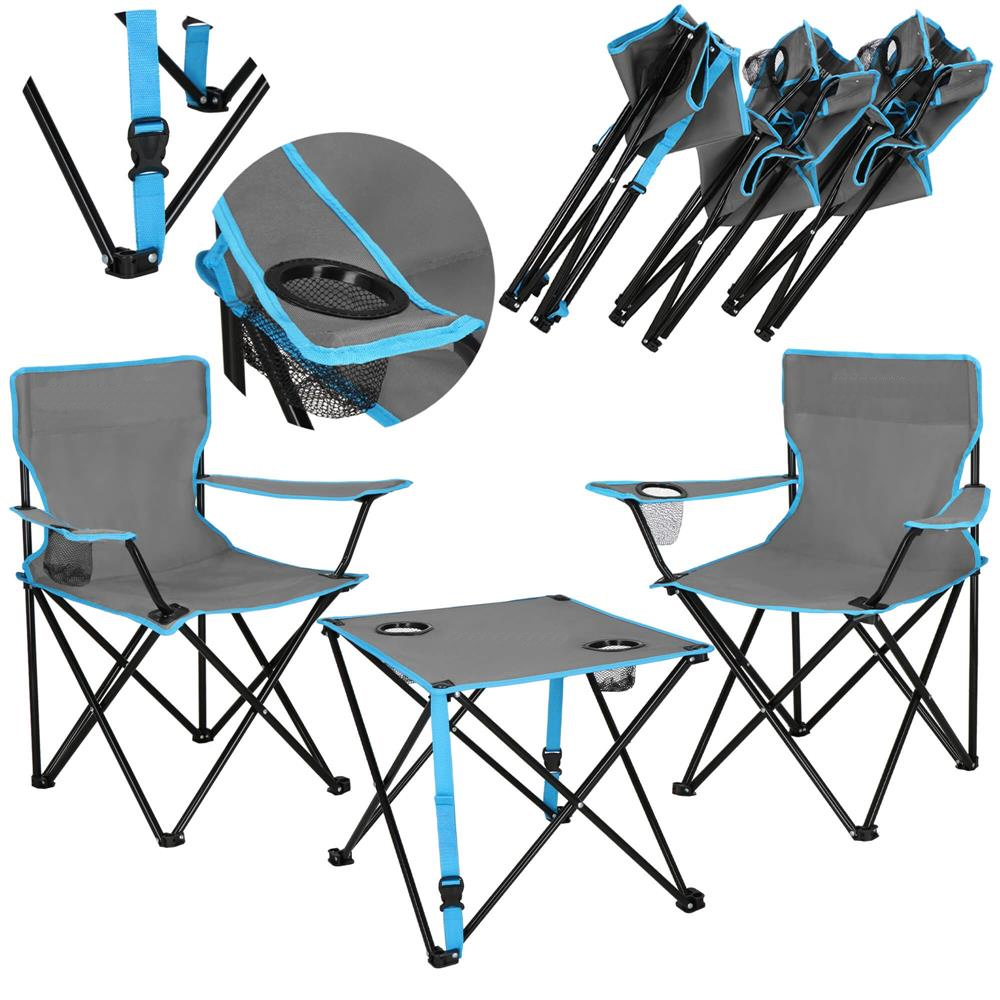 Set masa pliabila cu 2 scaune, structura metalica, husa transport, 47x47x45 cm, gri [15]