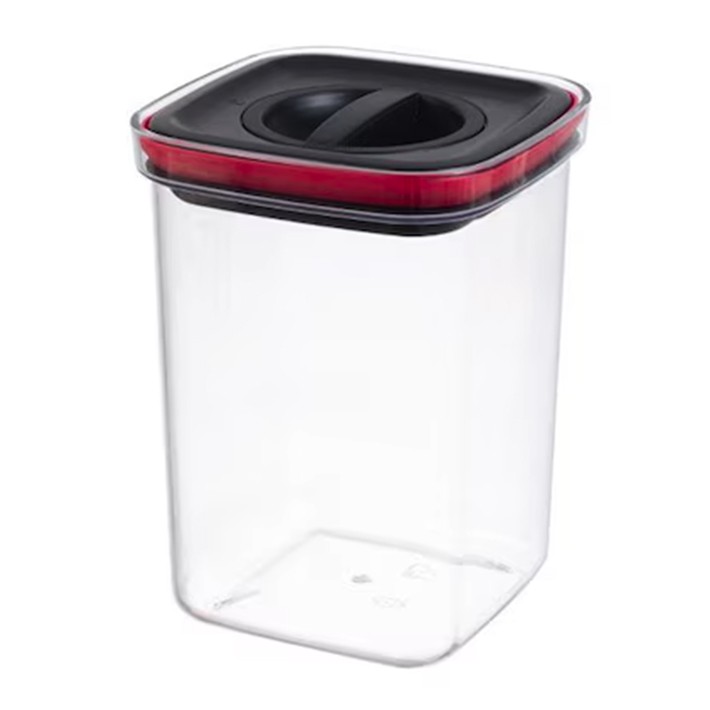 Organizatoare si Depozitare Bucatarie - Cutie de Depozitare Alimente, , Cutie de tip Container, Recipient pentru Cereale in Bucatarie, 11.5 x 11.5 x 15 cm, volum 1200 ml, Transparenta cu Capac Negru