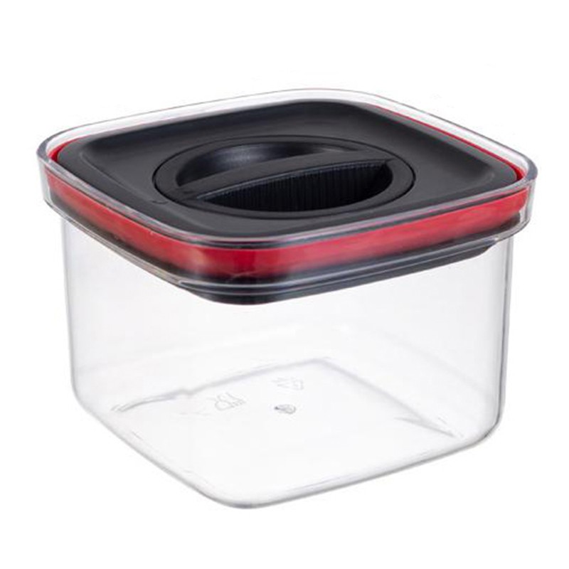 Organizatoare si Depozitare Bucatarie - Cutie de Depozitare Alimente, , Cutie de tip Container, Recipient pentru Cereale in Bucatarie, S 11.5 x 11.5 x 8 cm, volum 600 ml, Transparenta cu Capac Negru