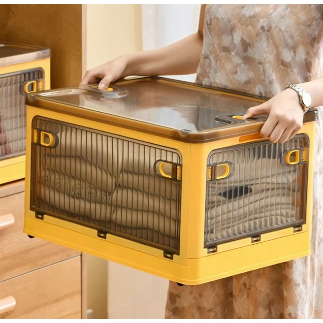 Cutii depozitare - Cutie de depozitare pliabila, , Cu capac, 85 L, Plastic, 60x42x34 cm, Portocaliu