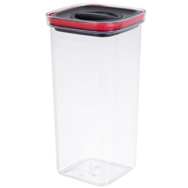 Organizatoare si Depozitare Bucatarie - Cutie de Depozitare Alimente, , Cutie de tip Container, Recipient pentru Cereale in Bucatarie, 11.5 x 11.5 x 23 cm, volum 2000 ml, Transparenta cu Capac Negru