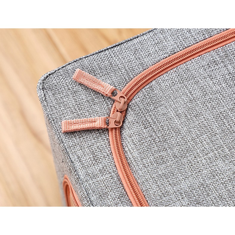 Cutie de Depozitare Pliabila, , 24 L, din Bumbac si In, 40x30x20 cm, Fereastra Frontala, 2 Usi de Acces cu Fermoar Bidirectional, Cadru Metalic, Suport Baza Stabil din Plastic, Gri [5]