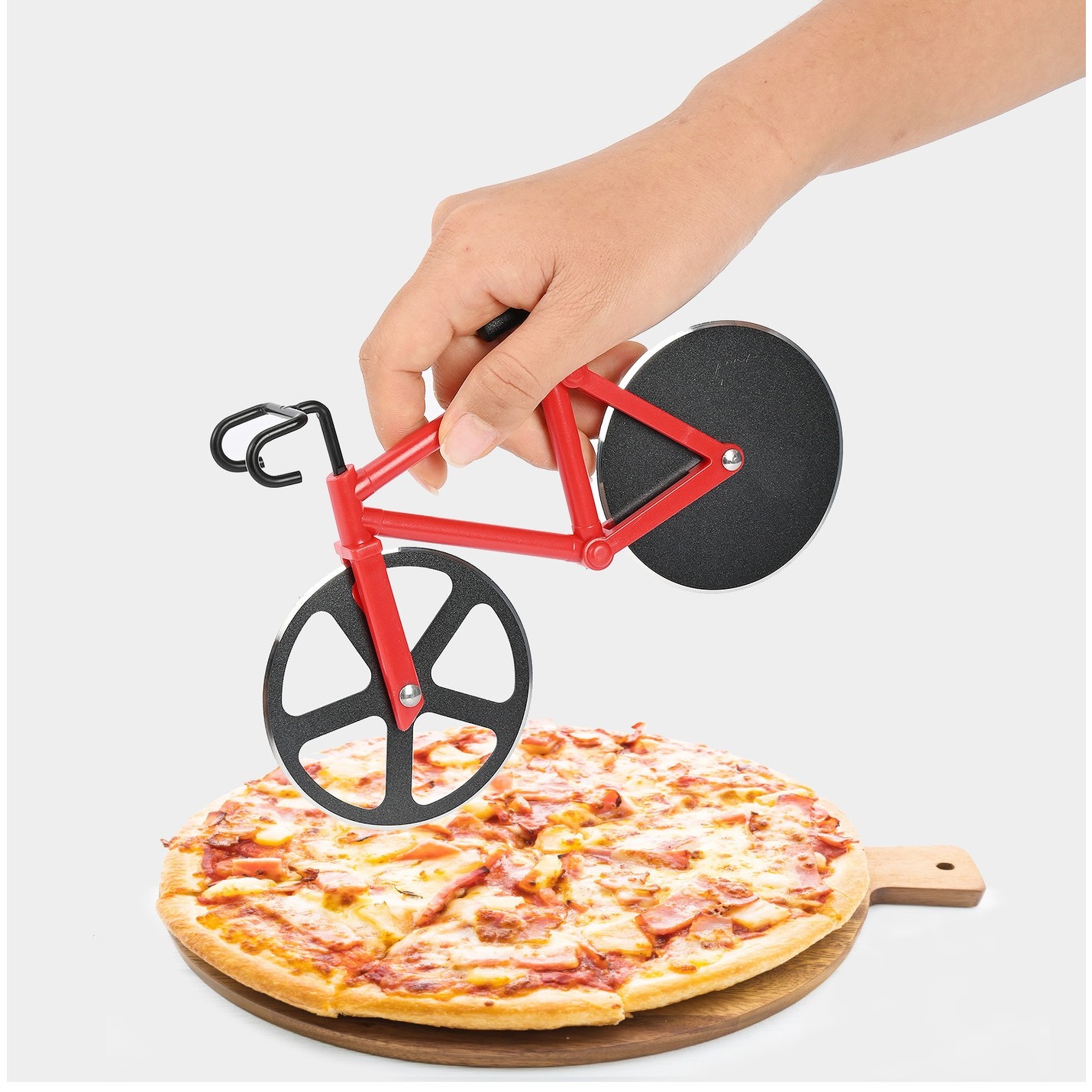 Cutit pizza creativ , in forma de bicicleta, cu suport pentru cutit, 19 x 12.5 cm, otel/PP, negru [3]