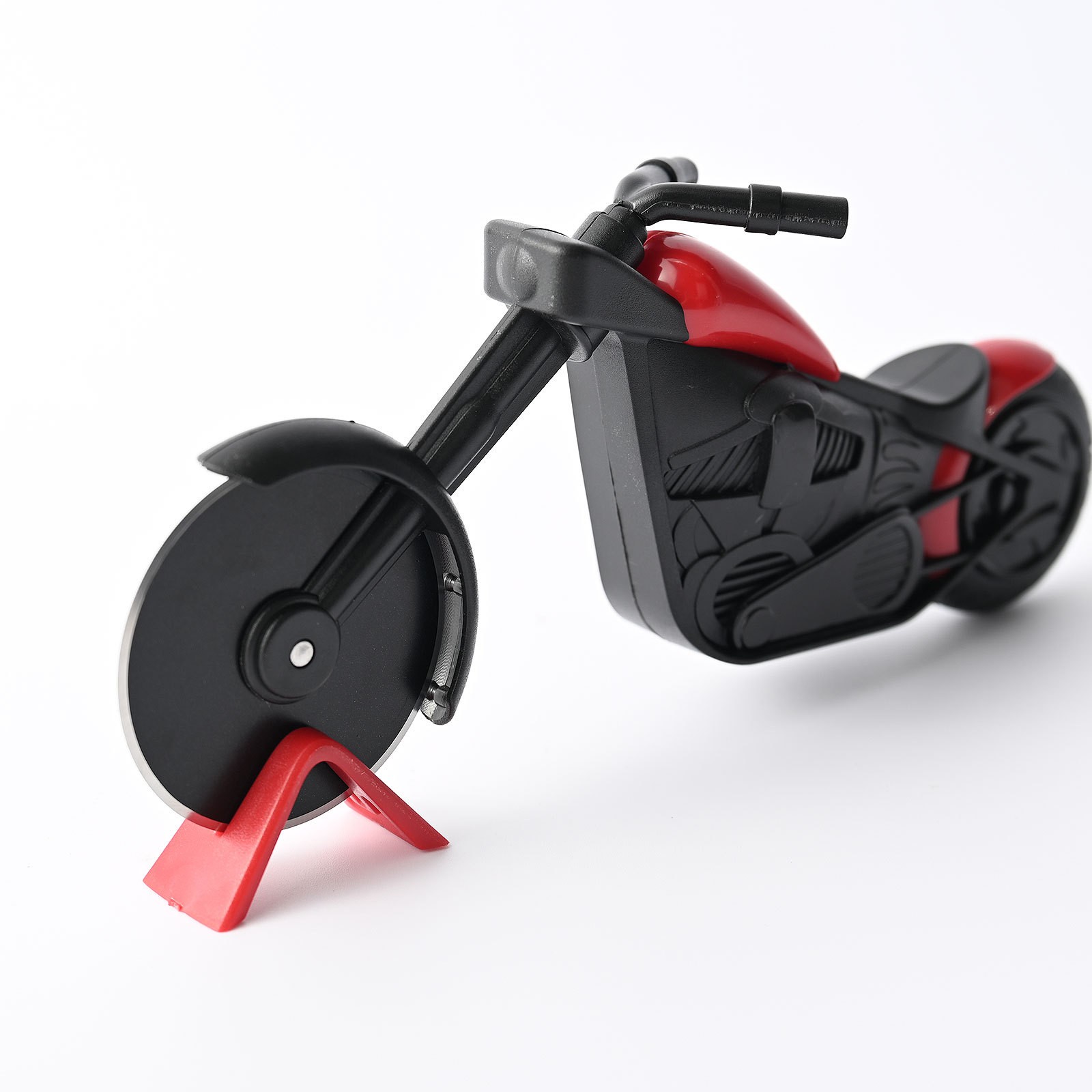 Cutit pizza creativ , in forma de motocicleta, cu suport pentru cutit, 21.5 x 9.5 cm, otel/PP, negru [5]