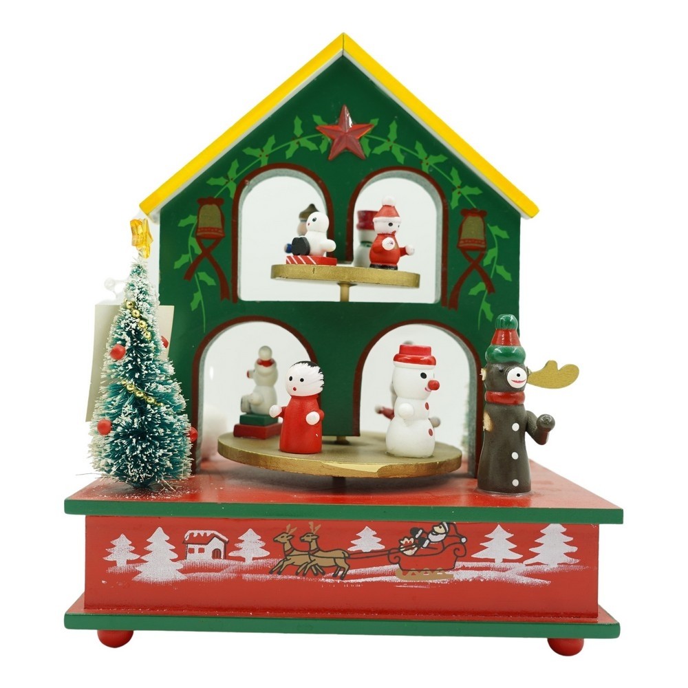 Cutiute Muzicale - Cutiuta muzicala decorata, Casuta de Craciun, Multicolor, din Lemn, 17 cm x 20 cm, Interior, 