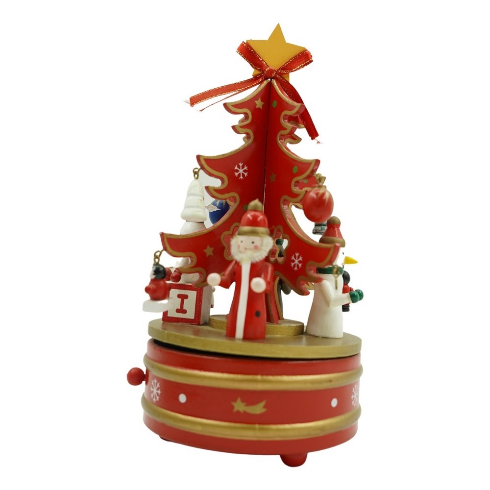 Cutiute Muzicale - Cutiuta muzicala decorata de Craciun, Bradut, Rosu, din Lemn, 12 cm x 22 cm, Interior, 