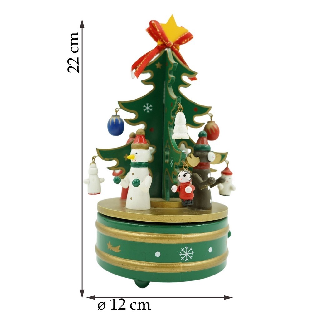 Cutiuta muzicala decorata de Craciun Bradut, Verde, din Lemn, 12 cm x 22 cm, Interior,  [11]