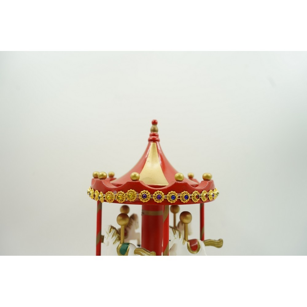 Cutiuta muzicala decorata de Craciun, Carusel rotativ, Rosu, din Lemn, Interior,  [8]