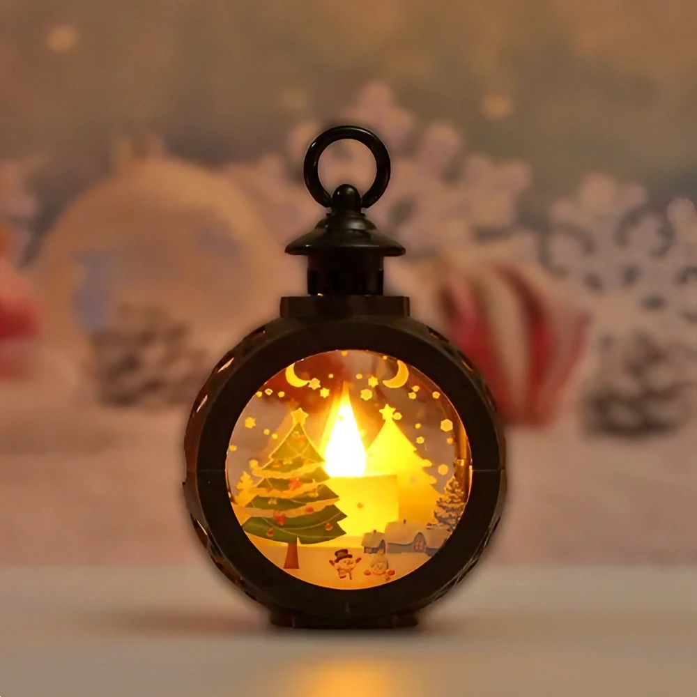 Decoratiune Craciun tip Felinare cu baterii, 13.5 x 9 cm,Lumanare cu geam si inscriptie Brad Craciun,lumina alb cald,baterii incluse,Negru [3]