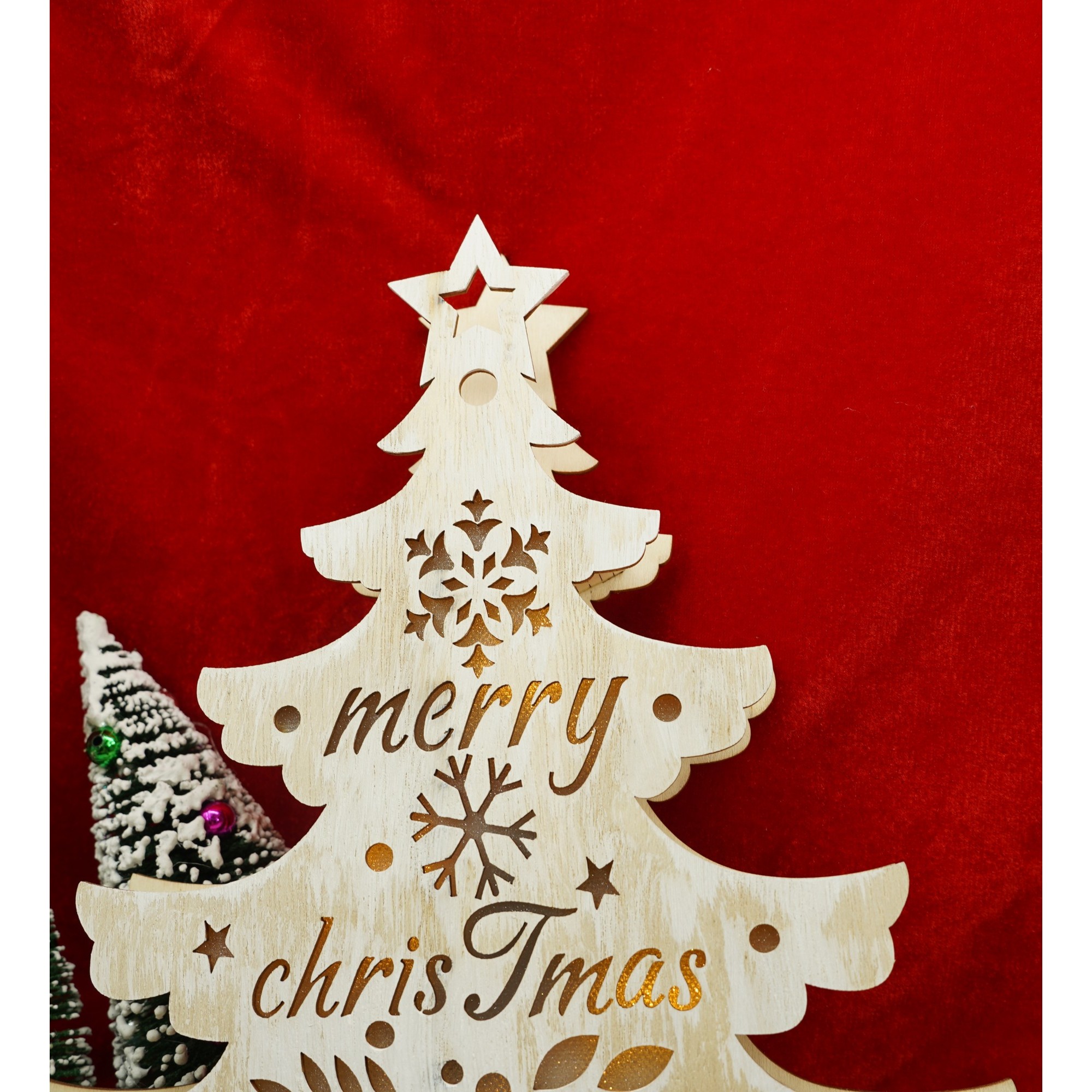 Decoratiune luminoasa, model de Brad cu inscriptie Marry Christmas, alb, lungime: 11 cm, latime: 5 cm, inaltime: 30 cm, lemn, interior/exterior [4]