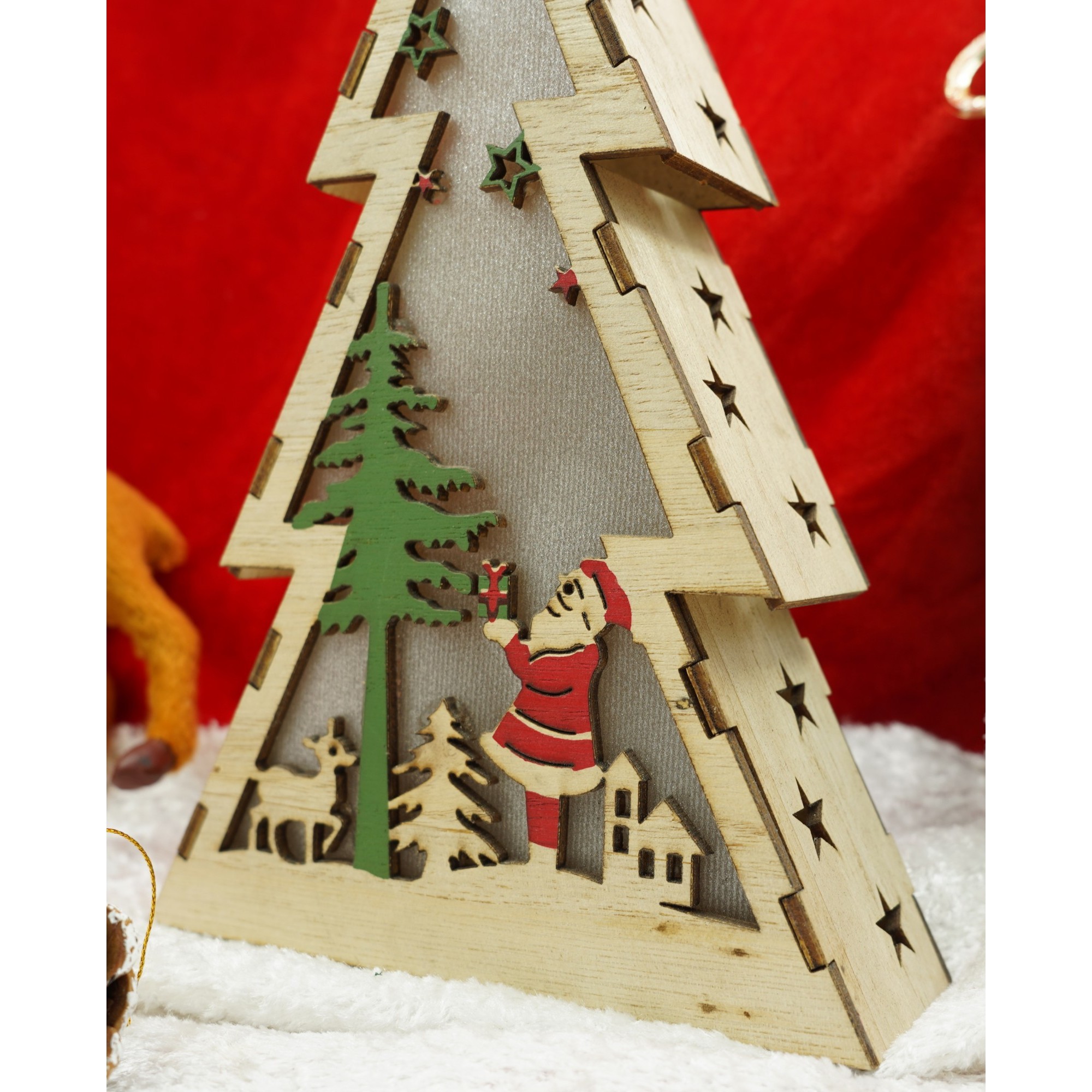 Decoratiune luminoasa, model de Brad cu Mos Craciun, maro, lungime: 14 cm, latime: 5 cm, inaltime: 20 cm, lemn, interior/exterior [3]