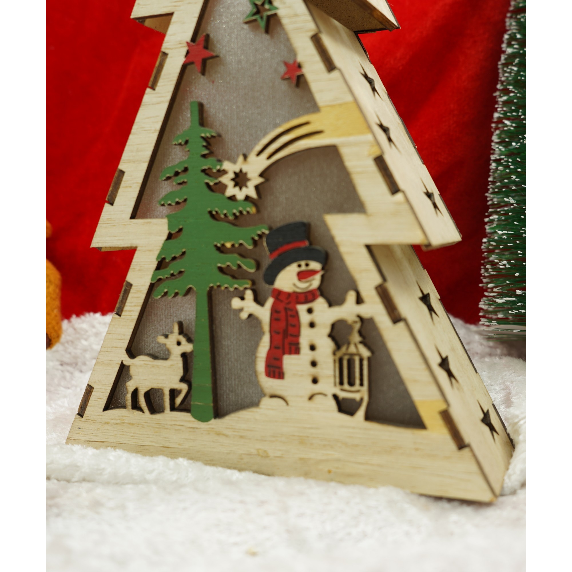 Decoratiune luminoasa, model de Brad cu Om de zapada, maro, lungime: 14 cm, latime: 5 cm, inaltime: 20 cm, lemn, interior/exterior [4]