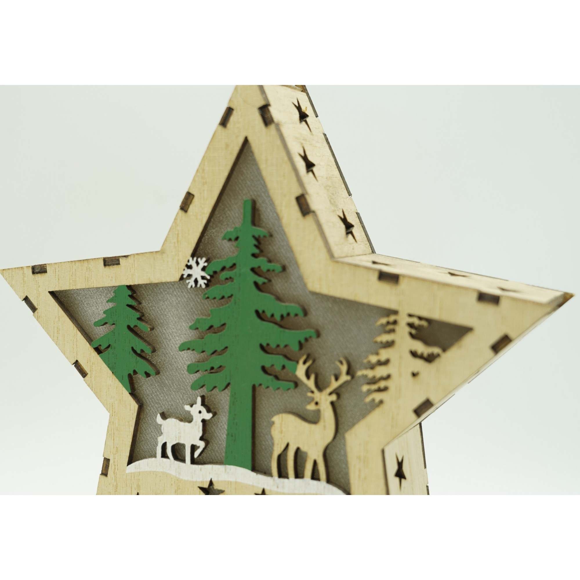 Decoratiune luminoasa, model de Stea cu Reni, maro, lungime: 18 cm, latime: 18 cm, inaltime: 4 cm, lemn, interior/exterior [4]