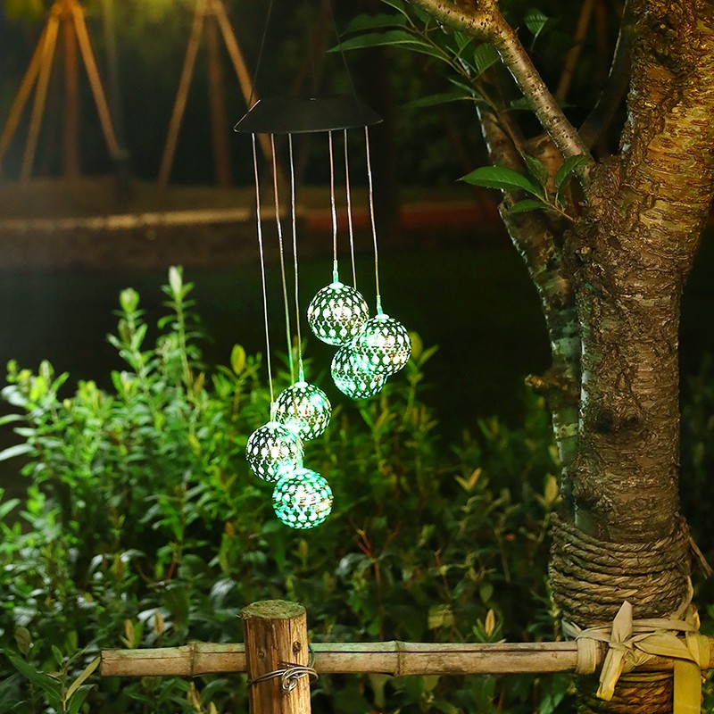 Lampa solara de tip decoratiune pentru gradina, , model clopotel de vant, alb cald [5]