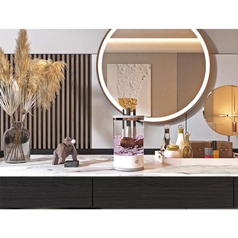 Dispozitiv Portabil de Curatare a Pensulelor de Machiaj, , Potrivit pentru Pensule de Diferite Dimensiuni, 5V, 7000RPM, Vibratii Sonice, USB, Alb/Transparent, 9x9x16 cm [4]