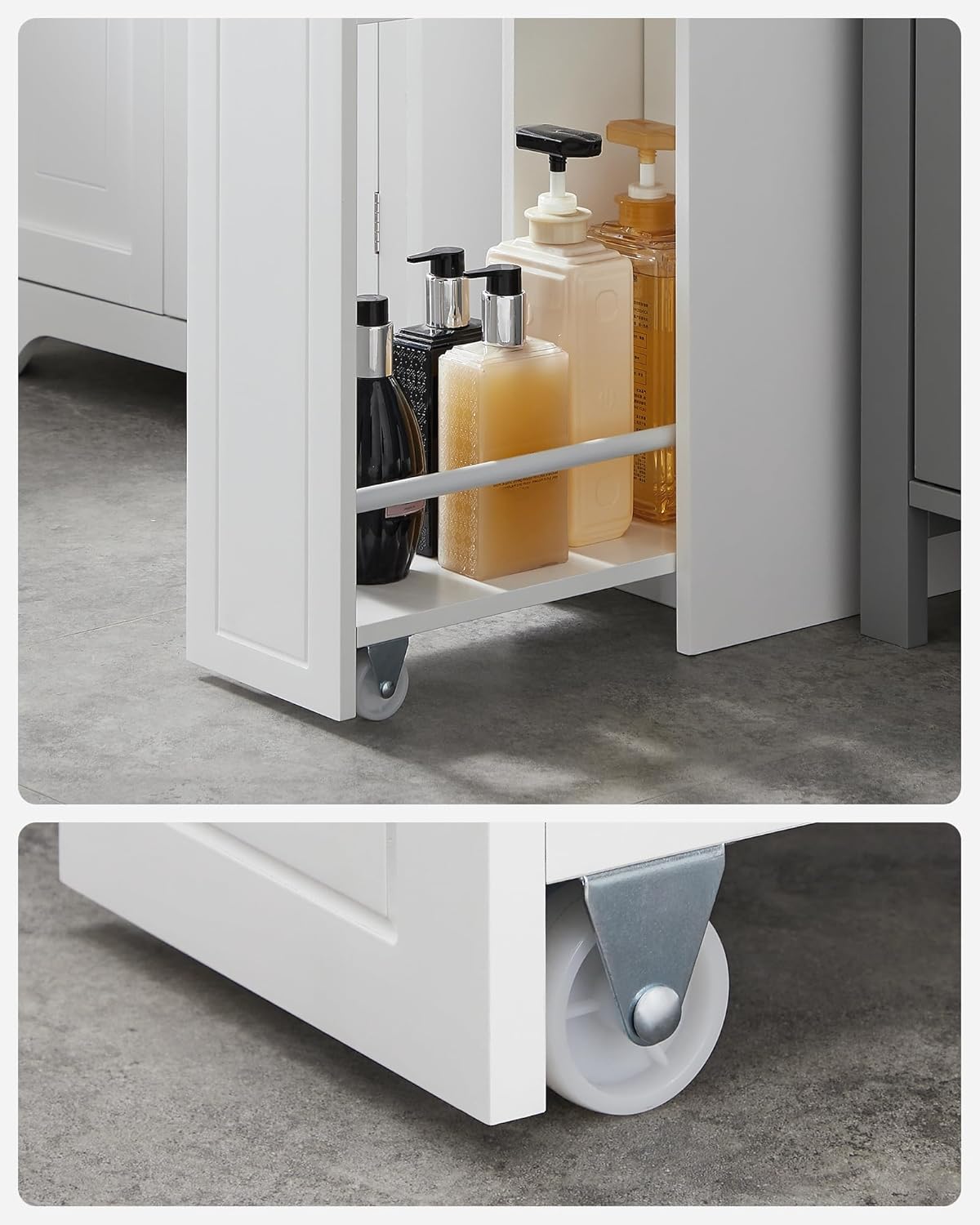 VASAGLE Dulap baie ingust cu sertare si roti, pentru depozitare, MDF, 40x18x70 cm, alb [6]