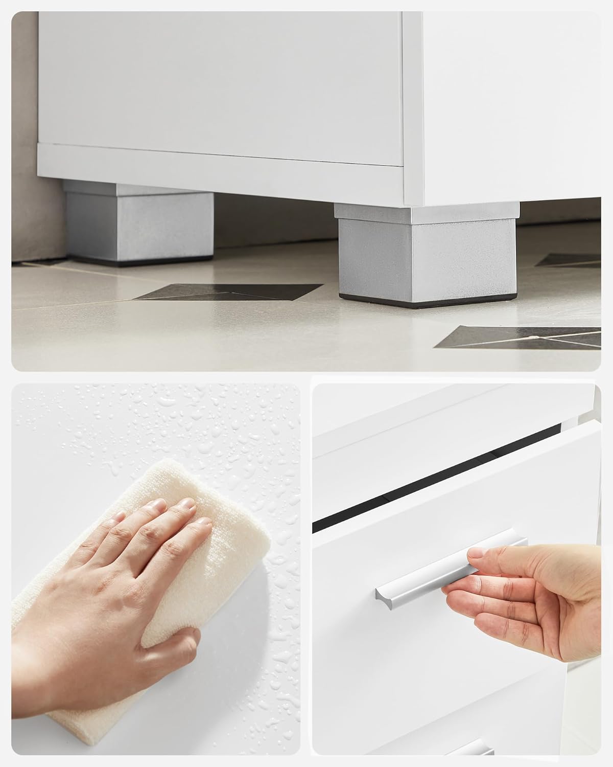 VASAGLE Dulap lavoar baie cu 3 sertare si 2 compartimente, MDF, 30x70x64 cm, alb [7]