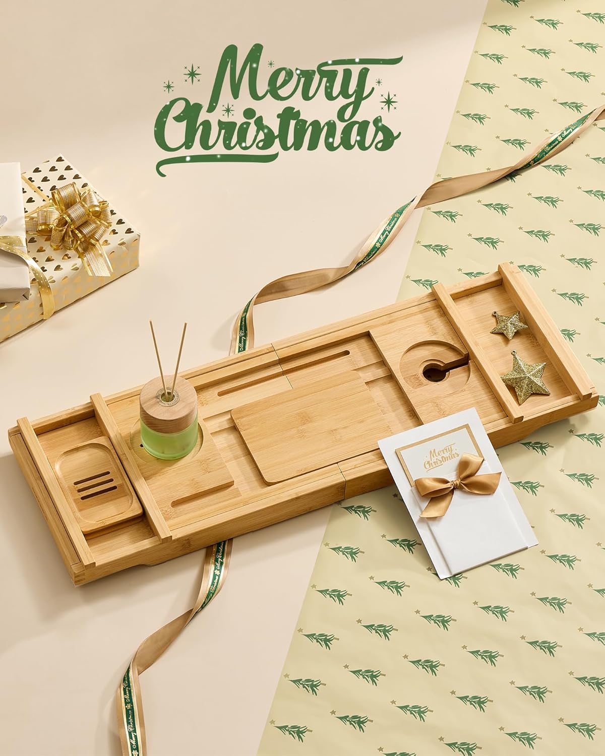 SONGMICS Suport cada extensibil din bambus, pliabil, 70–96 cm, bej natur [5]