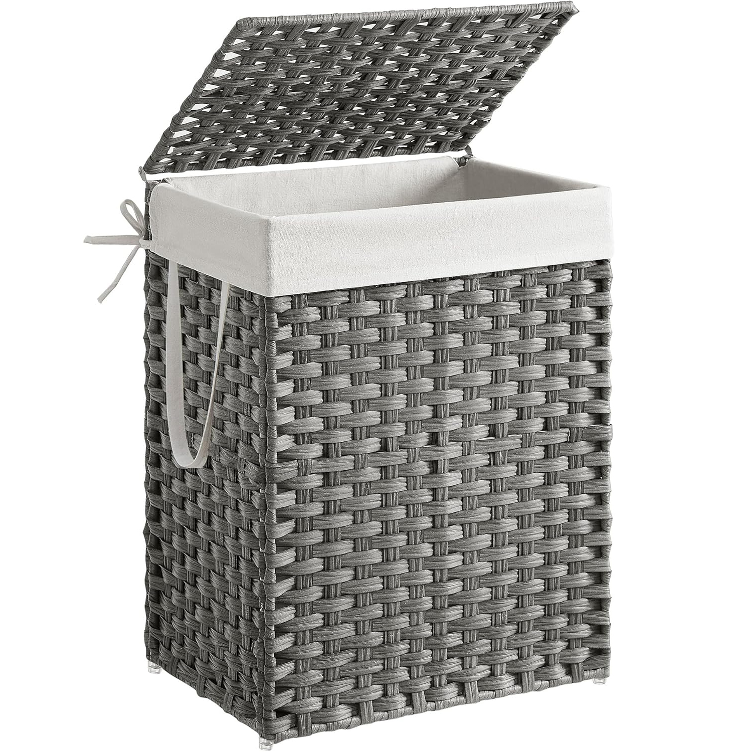 Cosuri de rufe - SONGMICS Cos rufe cu capac, ratan sintetic si sac detasabil, 90 L, 46x33x60 cm, gri