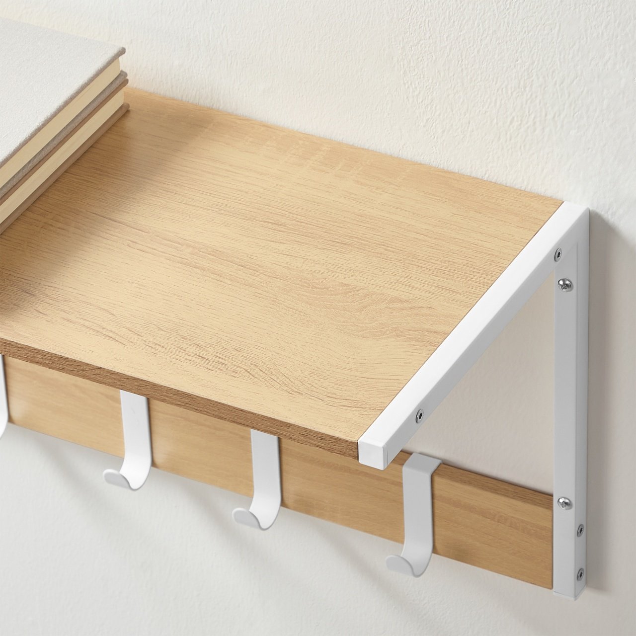 VASAGLE Set 2 cuiere cu rafturi perete, PAL si otel, 50x24x27 cm, stejar, alb [7]