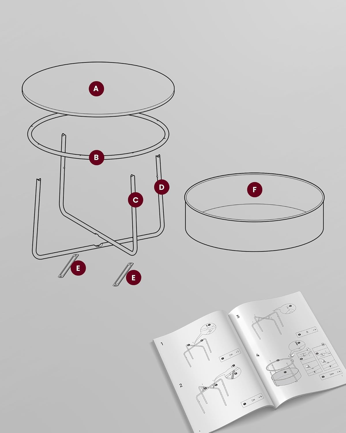 VASAGLE Masuta de cafea rotunda cu cos de stofa, stil modern, 45x75cm, negru cu gri [2]
