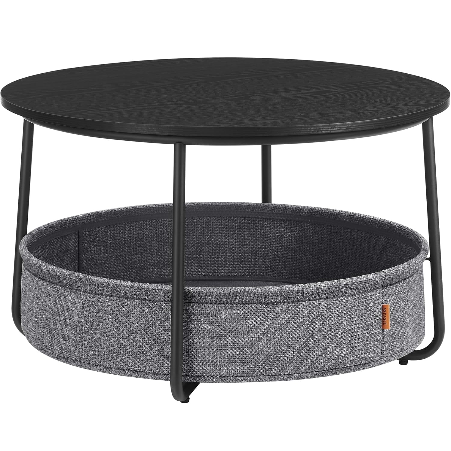 Mese cafea si decorative - VASAGLE Masuta de cafea rotunda cu cos de stofa, stil modern, 45x75cm, negru cu gri
