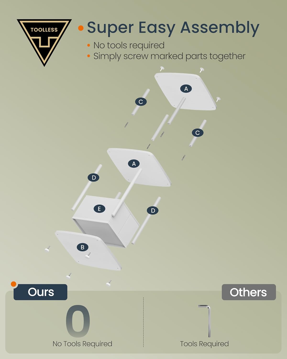 SONGMICS Masuta laterala tip noptiera, cu 3 rafturi si cos textil, cadru metalic, 30x34x58 cm, alb mat [3]