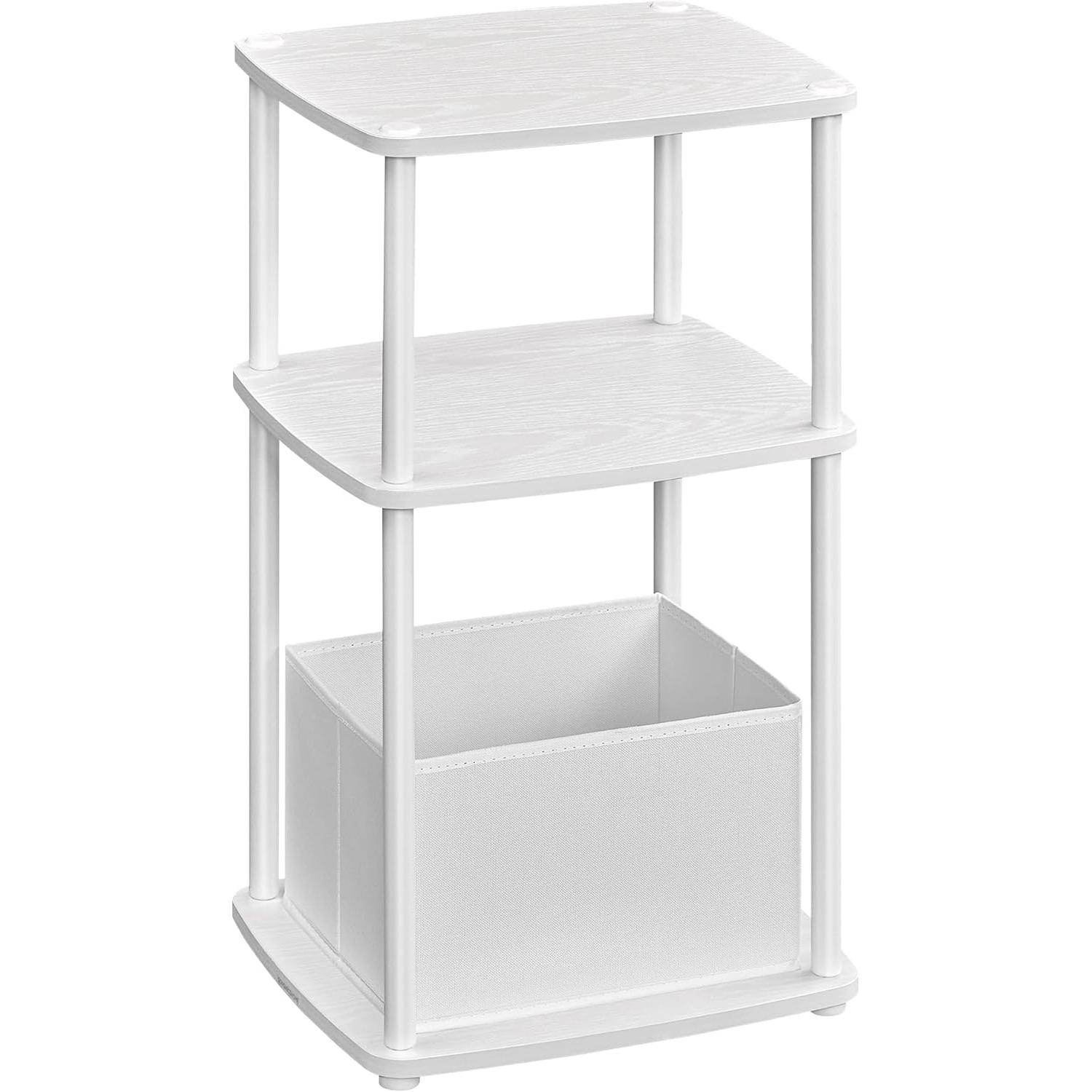 Mese cafea si decorative - SONGMICS Masuta laterala tip noptiera, cu 3 rafturi si cos textil, cadru metalic, 30x34x58 cm, alb mat