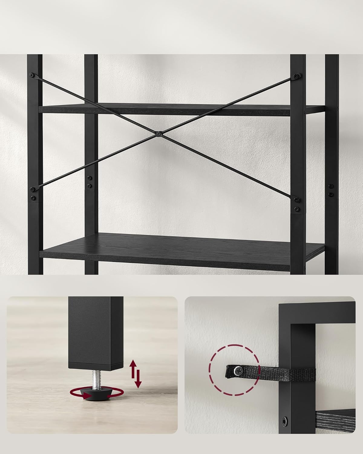 VASAGLE Biblioteca 6 niveluri, cu cadru metalic si rafturi PAL, 66x30x186 cm, negru [3]