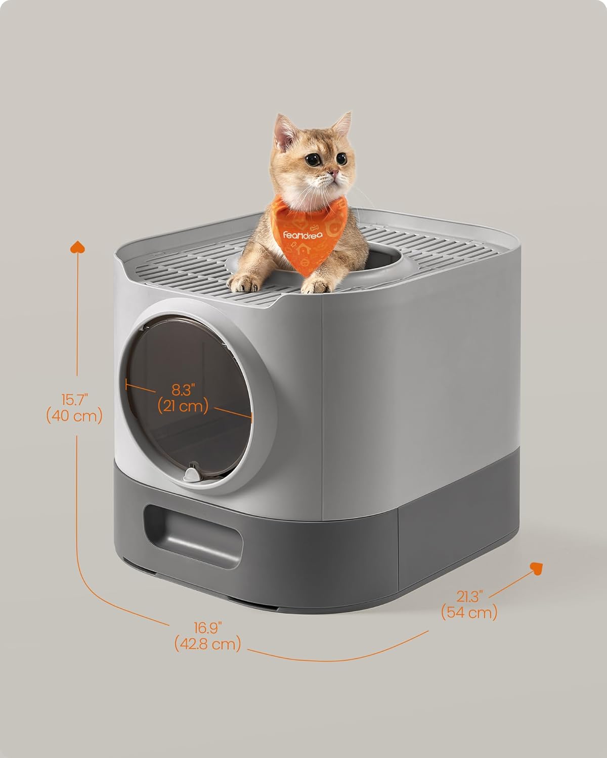 FEANDREA Litiera pisici XL cu 2 cai de acces, tava glisanta curaare rapida, 54x43x40 cm, gri [2]